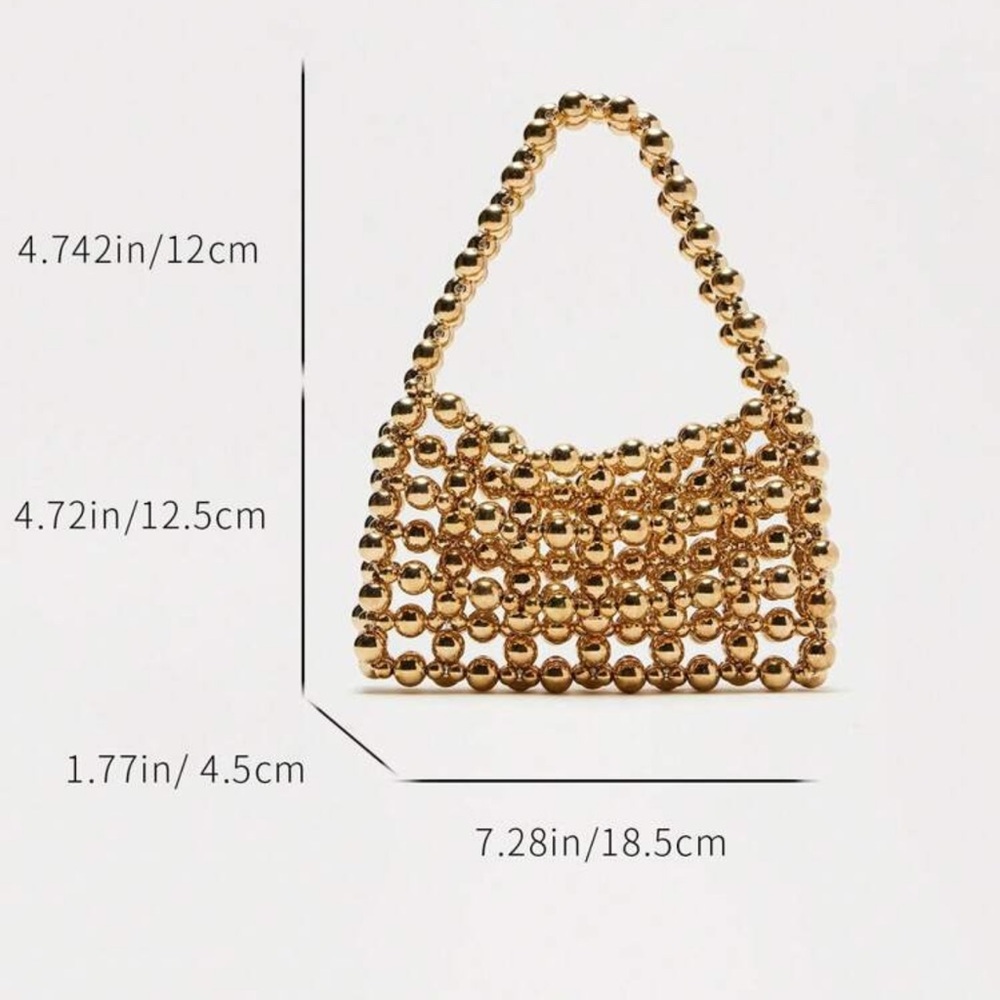 European Retro Handmade Acrylic Metal Beaded Hollow Square Clutch Bag, Versatile - Picture 4 of 4